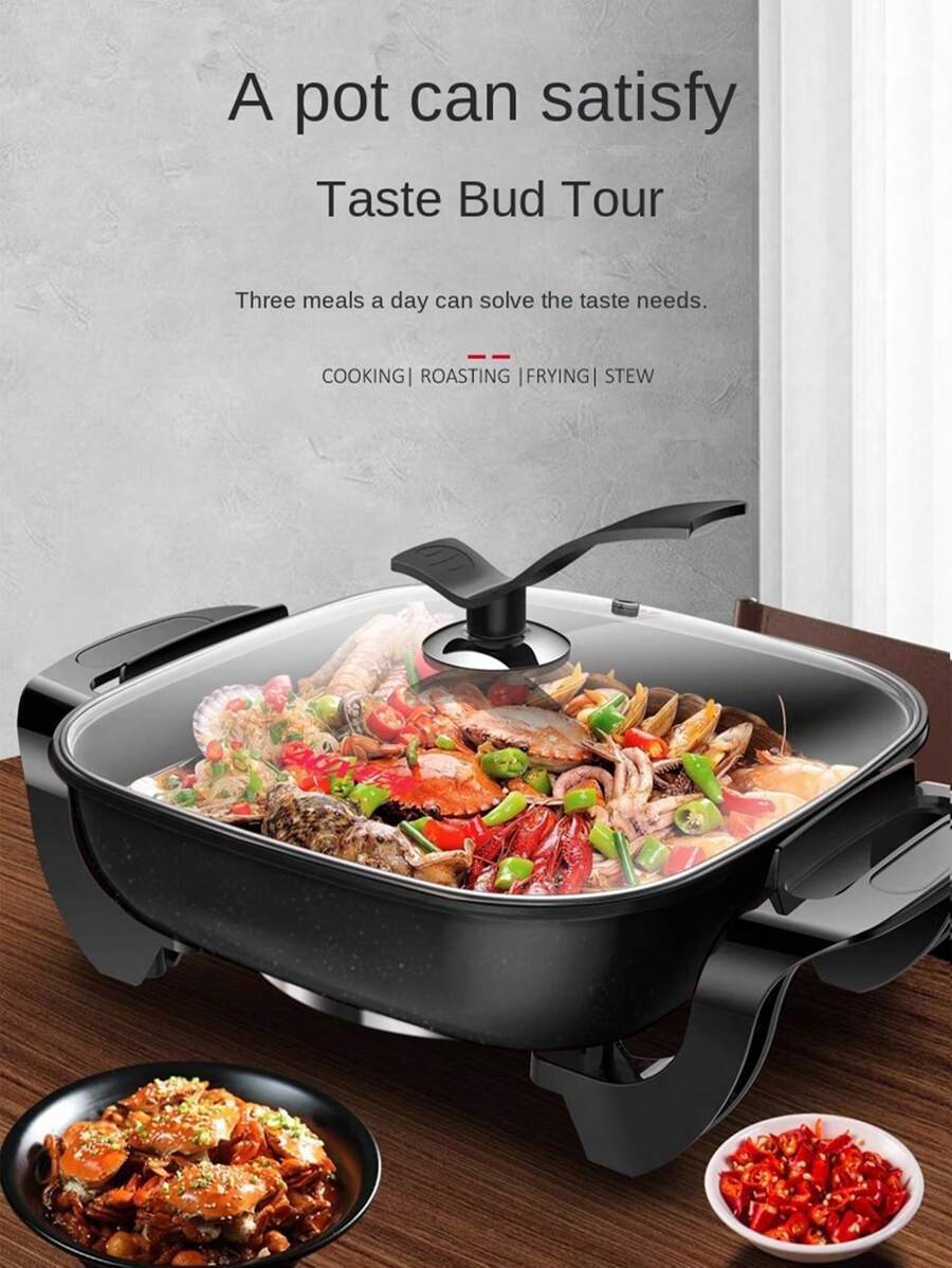 AORAN Electric Frying Pan,12x12 Inch Non-Stick Ceramic Electric Pot With Glass Lid - 1500W Adjustable Temperature Controller, Aluminum Base For Even Heat Distribution, Frying Baking Steaming Boiling, Easy Clean & 110V US Plug, Home Kitchen Essentials ﻿ - US A Type Plug(110-127V) - View 1