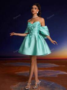 Abito elegante da sera Anymoon con decorazioni floreali 3D, adatto per balli formali, lauree, riunioni di ex alunni, feste, matrimoni e altri eventi, abito da festa, abito da invitato al matrimonio
