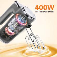 1pc 400W Electric Hand Mixer, 5-Speed With Turbo Function, One-Touch Operation, 4 Beater Attachments, Suitable For Whipping Cream And Beating Eggs - EU F Type Plug(220-240V) - View 6