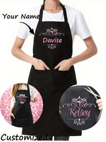 Delantal negro personalizado y personalizado para estilista de cabello, regalo para peluquero, salón de belleza, cosmetólogo, escuela de cosmética, barbero. Regalo único y personalizado ideal para él, ella, novio, novia, papá, mamá, familia, amigos para aniversarios, el día de San Valentín, el día de la madre, cumpleaños, el día del niño, el día del padre, graduación, bodas, Navidad, inauguración de la casa