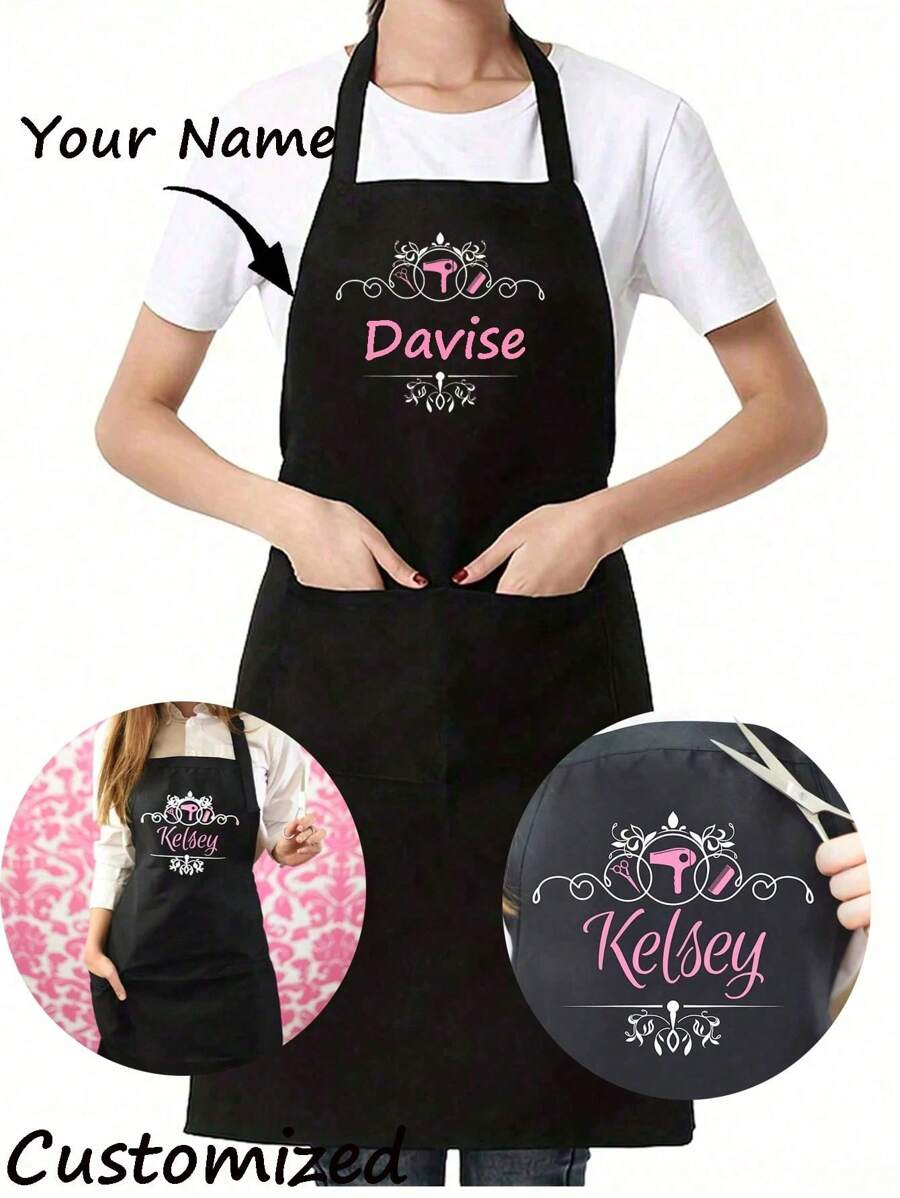 Delantal negro personalizado y personalizado para estilista de cabello, regalo para peluquero, salón de belleza, cosmetólogo, escuela de cosmética, barbero. Regalo único y personalizado ideal para él, ella, novio, novia, papá, mamá, familia, amigos para aniversarios, el día de San Valentín, el día de la madre, cumpleaños, el día del niño, el día del padre, graduación, bodas, Navidad, inauguración de la casa