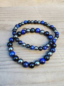 1pc Men's Triple Protection Bracelet , Tigers Eye, Hematite, Obsidian Protective And Grounding, Absorbs Negative Energies Beaded Jewelry Gifts For Women Men - Multicolor - View 2