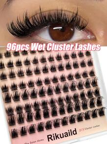 Rikuaild 96片蓬松簇状假睫毛，DIY睫毛嫁接，D型卷翘蓬松簇状假睫毛，卡通风格单根假睫毛，蓬松簇状假睫毛，放大双眼，适合日常佩戴 - D - 查看 2