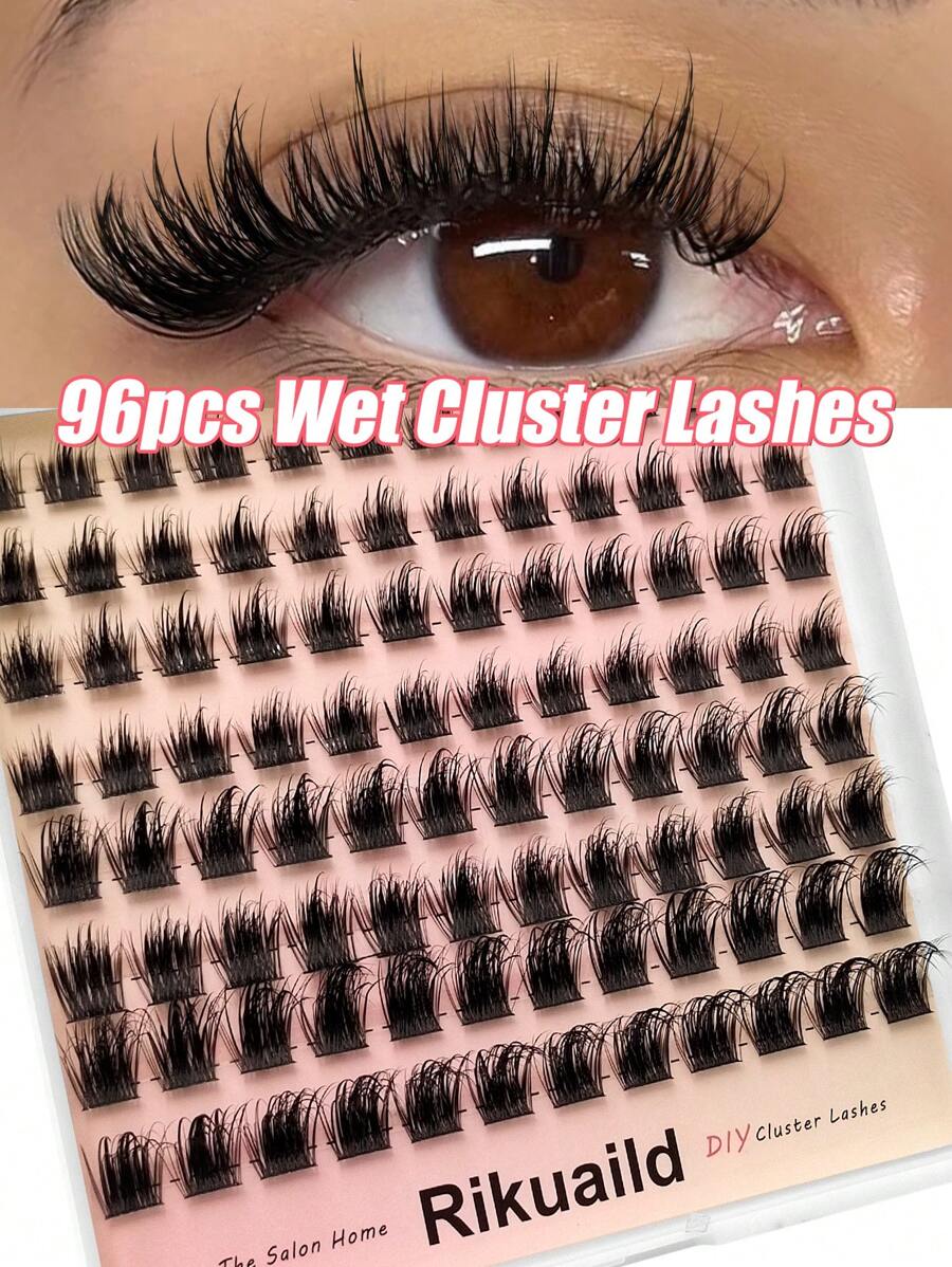 Rikuaild 96片蓬松簇状假睫毛，DIY睫毛嫁接，D型卷翘蓬松簇状假睫毛，卡通风格单根假睫毛，蓬松簇状假睫毛，放大双眼，适合日常佩戴