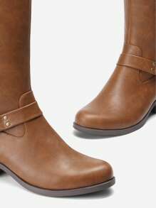 Women's Knee-High Boots, Comfortable Chunky Block Heel Pointed Toe Pull On Side Zipper Suede Slouch Riding Boots - Brown - View 7