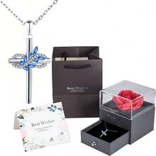 Red And Blue Butterfly Pendant Necklace, Paired With A Red Soap Rose Gift Box, Suitable For Valentine's Day, Mother's Day, Anniversaries To Give To Girlfriends, Mothers, Classmates, Yourself, And Your Favorite One