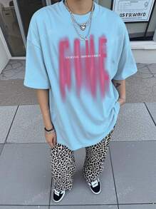 Camiseta de manga corta con cuello redondo, práctica y versátil, estampada con letras, adecuada para uso diario. Blusas gráficas para mujer, en blanco y rosa