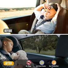 Car Window Shades For Baby - 2 Packs Sun Shade Blocker, Breathable Mesh Car Rear Side Window Shade Sunshade For SUV, UV Protection For Baby Family Pet, Mosquito Bug Net Car Window Screens For Camping - Black - View 8