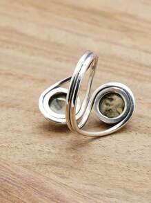 Prehnite 925 Sterling Silver Gemstone Adjustable Ring - 葡萄石 - 查看 5
