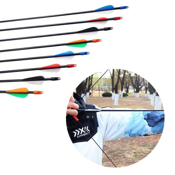 10pcs Black Fiberglass Arrows Suitable For Compound Bows And Recurve Bows, Used For Aiming Practice And Hunting