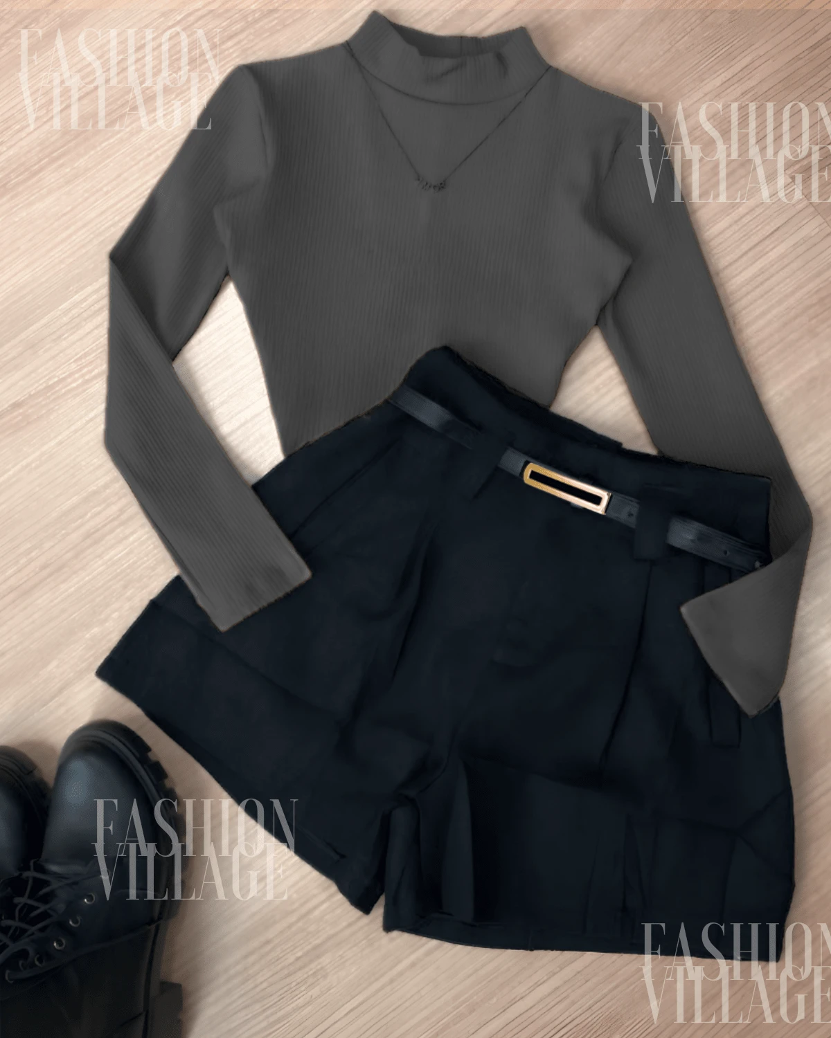 Set2 Bory Body Long Sleeve + Black Shorts São João Fashion Blogger 2025 - 灰色 - 查看 1