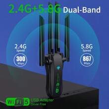 1200Mbps Dual Band 2.4GHz + 5GHz WiFi USB Adapter, USB 3.0 High Speed Wireless Network Card Receiver, Compatible With PC/Laptop Windows - Black - View 9