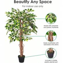 4 Feet Variegated Ficus Tree With Real Wood Stems And Lifelike Leaves Replica Artificial Plant - Variegated - View 2