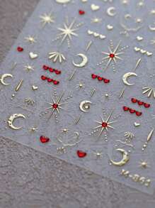 1片金色/红色美甲贴纸，女士美甲装饰，5D星星美甲贴纸，自粘美甲饰品，心形/月亮美甲贴纸，美甲用品，美甲贴纸 - 彩色 - 查看 6