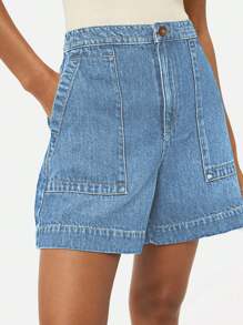 Women's High-Waisted Wide-Leg Denim Shorts With Pockets – Casual Summer Jean Shorts - Màu xanh nhạt - Xem 2