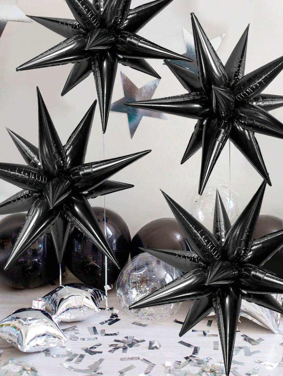 8 件/套黑色爆炸星水滴锥形铝箔气球，适用于生日派对、婚礼、毕业典礼、周年纪念、拍照道具、家庭派对装饰、庆典、送礼、主题活动、冰雪奇缘主题装饰、迪斯科派对、万圣节派对、万圣节装饰气球