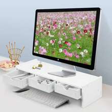 1PC White Ergonomic Office Desk Organizer, Monitor Stand With 3 Drawers, Office And Study Supplies, Desktop Accessories, Desktop Set - A - View 4
