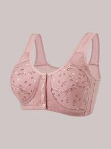 3pcs Set Floral Print Wire-Free Plus Size Women Bras, Front Closure Comfortable Plus Size Lingerie - Multicolor - View 2