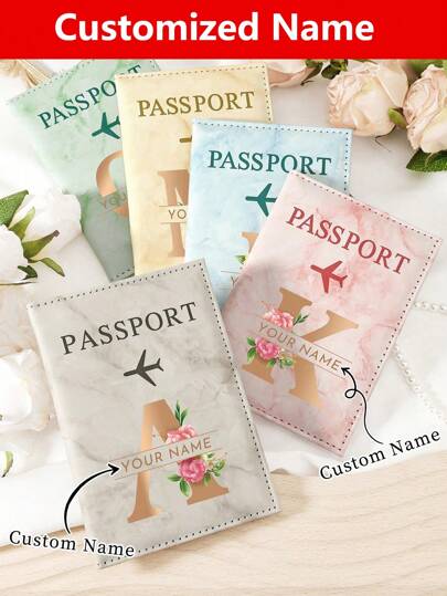 Cartera de pasaporte personalizada con nombre y letras de la A a la Z - Funda de pasaporte personalizada con ranuras para tarjetas, estuche de pasaporte de viaje personalizado para protección durante vacaciones, organizador de viaje multifuncional personalizado para pasaporte, tarjeta de embarque, tarjetas de crédito, útiles escolares, para adolescentes, estudiantes de secundaria inferior y superior, estudiantes universitarios, universitarios de primer, segundo y tercer año.