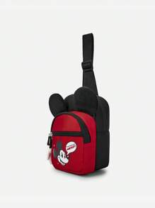 Balabala 兒童卡通吊帶包-可愛的3D耳朵設計斜挎揹包，適合男孩和女孩的輕便可調節單肩包 - 黑紅色調 - 查看 3