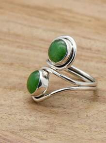 Green Jade 925 Sterling Silver Gemstone Adjustable Ring - Green Jade - View 4