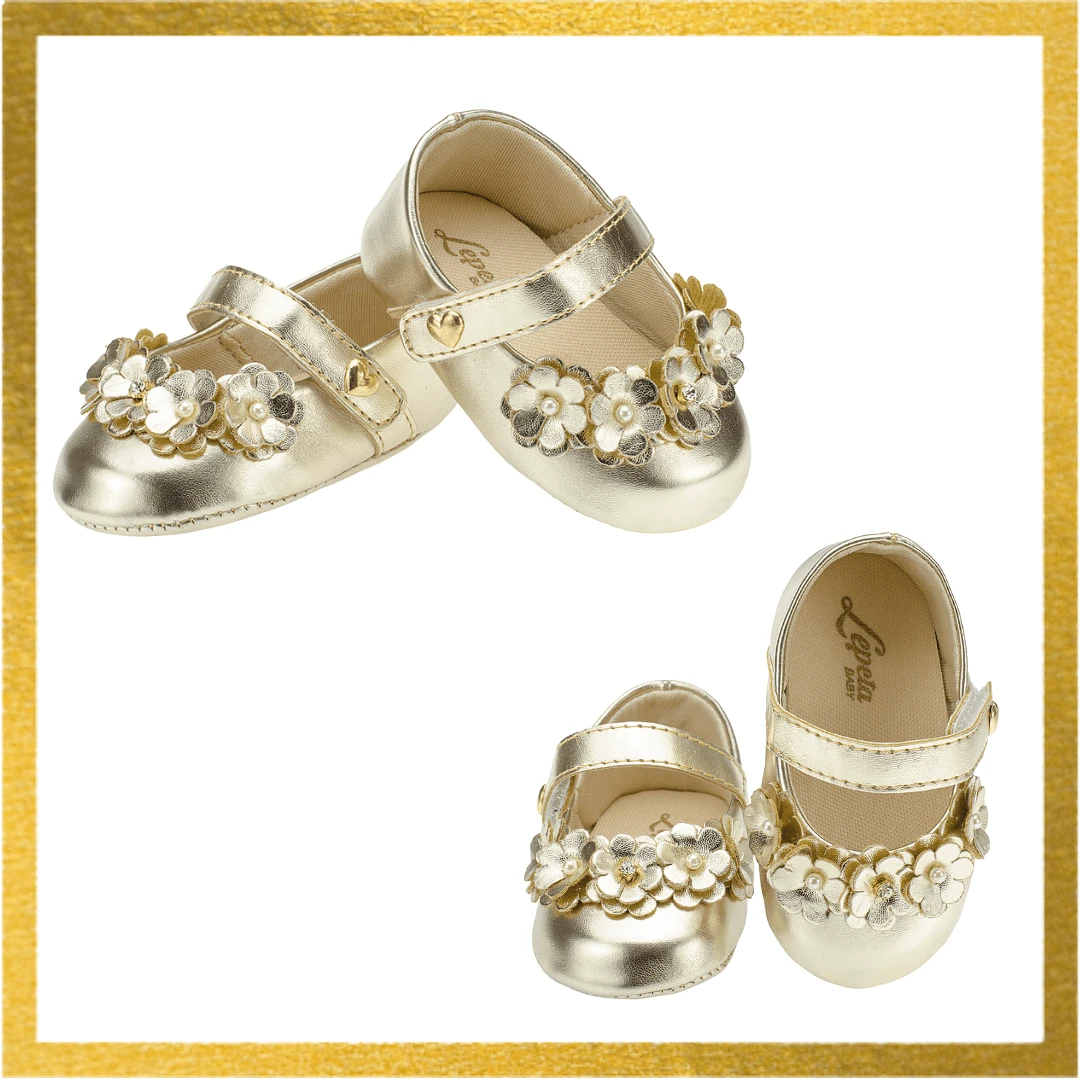 Baby Girl's Slipper With Flower Decoration And Comfortable And Delicate Sole. - 金色 - 查看 1