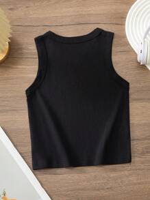1pc Kids' Pure Cotton Solid Color Vest, Boys' White Undershirt, Comfortable Layering Piece Suitable For All Seasons, Suitable For Indoor And Outdoor Wear - Black - View 3