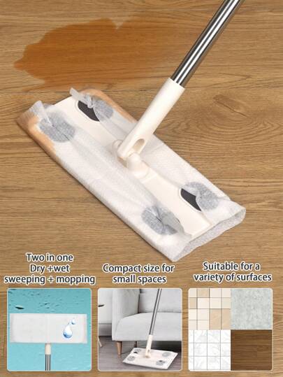 Mopa de microfibra ultrafina para la limpieza de dormitorios y salas de estar con recambios para pisos de madera dura, paños de limpieza en seco desechables, almohadillas de piso en seco reutilizables, cabezal de mopa de microfibra desmontable para polvo, suciedad y pelo de mascotas