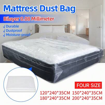 1pc Mattress Protective Cover Bag, 120/150/180/200 X 35cm, 0.08mm Thick PE Transparent, Moisture-Proof, Dust-Proof, Moving And Home Storage