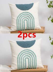 1件/2件套半圆形几何黑色和咖啡色图案抱枕套,帆布和天鹅绒刺绣工艺方形靠垫套,适用于卧室、客厅、沙发、花园装饰,尺寸:30*50厘米、45*45厘米、50*50厘米(不含枕芯) - 藍色 - 查看 19