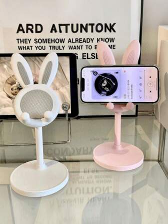 1pc Little Rabbit Cell Phone Stand, Plastic Rabbit Shaped Adjustable Slouchy Phone/Tablet Holder, Adjustable Phone Holer, Can Rise And Fall To Adjust, Desktop Bracket, Versatile Desk Stand Organizer, Stand Storage Shelf Creative, Suitable For Tablets, Smartphones, Live Streaming, Computer Office Desk Accessories, Suitable For Various Occasions.