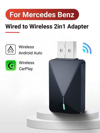 XUDA New Mini Adapter For Mercedes-Benz Cars, Supports Wired To Wireless CarPlay And Android Auto 2-In-1 Function, 5GHz WiFi5 Transmission Speed, Fashionable And Portable, Stable Transmission