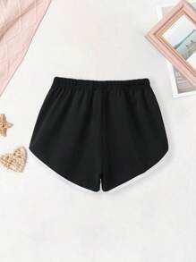 2 Pieces Tween Girl Letter Slogan & Cherry Number 8 Print Peter Pan Collar Short Sleeve Crop Top & Sports Shorts Set, Spring/Summer For Girls