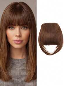 Clip de flequillo, clip francés de pelo sintético natural grueso y peluca completa con flequillo recto y patillas para mujeres y niñas, accesorio de pelo rubio de 6 pulgadas