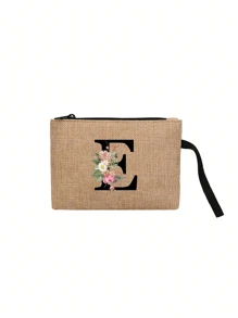 印有首字母和花环图案便携式零钱包、手拿钱包、便携式小包、适合送礼、旅行小包装、轻便储物袋、旅行洗衣拉链袋 - 非常适合旅行和度假派对、节日化妆包 - 送给朋友、家人或自己的完美礼物 - 旅行包，男女皆宜