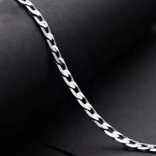 925 Sterling Silver Italian 5mm Cuban Necklace, Made In Italy 18K Gold Plated Solid Cut Cuban Necklace For Valentine's Day, Wedding Anniversaries, Christmas, All Kinds Of Festivals, Special Occasions, Gift Box. - Silver - View 7