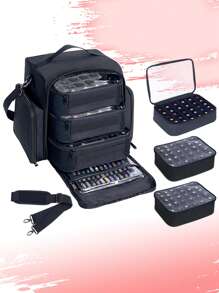 Cutie de depozitare pentru ojă cu 90 de sticle, poate conține până la 90 de sticle (15 ml/0,5 oz), cu 3 buzunare detașabile și 4 buzunare cu fermoar, ideală pentru pasionații de nail art și manichiuriste. Cadou excelent pentru femei, cadou de Crăciun, cadou pentru femei. - Multicolor - Vizualizare 11