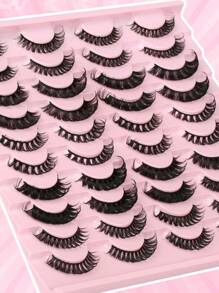 20 对俄罗斯假睫毛，自然外观纤细蓬松浓密猫眼睫毛，可重复使用，适合初学者 - 黑色 - 查看 3