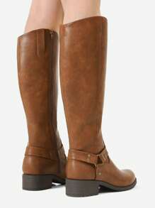 Women's Knee-High Boots, Comfortable Chunky Block Heel Pointed Toe Pull On Side Zipper Suede Slouch Riding Boots - Brown - View 8