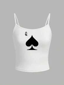 1pc White Playing Card Print Camisole Sleepwear Top