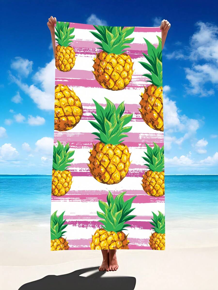 1pc Colorful Pineapple Pattern Oversized Beach Towel, Super Absorbent Microfiber Beach Blanket, Suitable For Travel,Pool,Diving,Surfing,Yoga,Camping, Available In Adult & Sizes, Beach Accessories Summer Travel, Vacation Holiday Bathroom Decor Beach Essentials - Multicolor - View 1