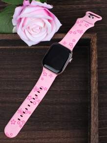 花卉雕刻表带，兼容 41mm、40mm、44mm、45mm、42mm、38mm、49mm、46mm 表带，可爱花朵图案，柔软硅胶运动表带，兼容 Series 11、10、SE、9、8、7、6、5、4、3、Ultra，女士时尚花卉元素表带，兼容 表带 - 淺粉配艷粉 - 查看 6