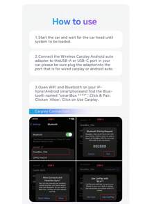 XUDA 适用于奔驰汽车的新款迷你适配器，支持有线转无线CarPlay和Android Auto二合一功能，5GHz WiFi5传输速度，时尚便携，传输稳定。 - 黑色 - 查看 6