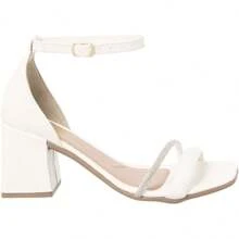 Women's Sandal With Rhinestones On The Front, 1 Synthetic Strap, Thick Heel, Comfort, Party, Shine - 白色 - 查看 2