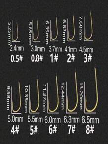 100pcs #1-#8 Gold, Red, Yellow Barbed Micro Mini Flat Fish Hooks, Fishing Accessories - Multicolor - View 7