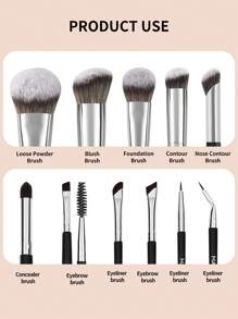 MAANGE 11pcs Professional Facial Makeup Brush Set With Paper Box ,2pcs Eyebrow Brush,2pcs Eyeliner Brush,Foundation Brush,Contour Brush,Blush Brush,Eyeshadow Brush,Nose Contour Brush ,Concealer Brush Makeup Brush With Soft Fiber For Powder,Liquid,Cream For Easy Carrying,Brush For Travel - 黑色 - 查看 3