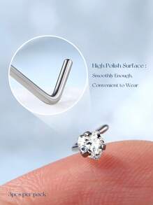3 piezas Pendientes de nariz, Aros de nariz sólidos de titanio G23 20G en forma de L, con diseños redondo/estrella/corazón con CZ brillante, joyería de piercing de la nariz para mujeres y hombres