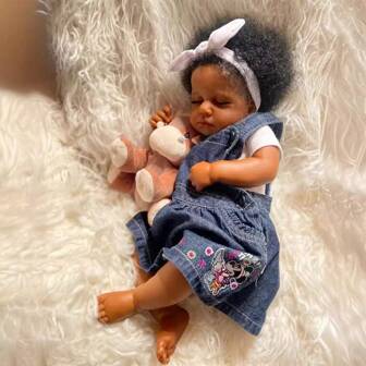 19-Inch Realistic Handmade Reborn Doll (Unisex), Vinyl Body Lifelike Doll With Hand-Rooted Hair, Closed Eyes, Companion Collectible Doll, Birthday Christmas Gift, Includes Clothes, Doll (Randomly Included Bottle, Pacifier, Diaper)