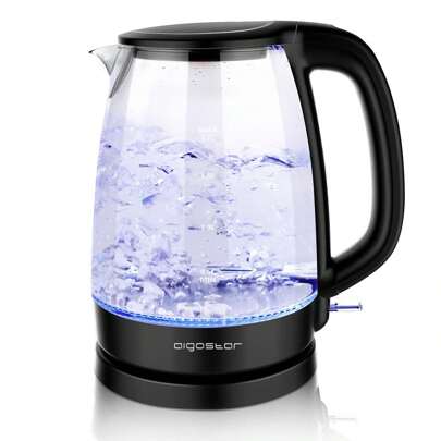 1 st. 1,7L elektrische waterkoker, glazen waterkoker, 2200 W, LED-achtergrondverlichting, 360° draaibare voet, met filter, oververhittings- en droogkookbeveiliging, zwart, geschikt voor dagelijks koken van water thuis of op kantoor