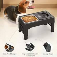 1pc Stainless Steel Foldable Pet Food Bowl, Black, Dog/Cat Water Feeder Dish